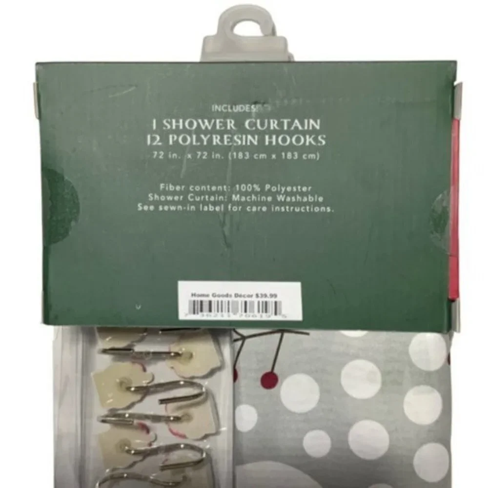 Christmas Bath Snowman Santa Fabric Shower Curtain 72 x 72 Hook Set Grey 13 PC